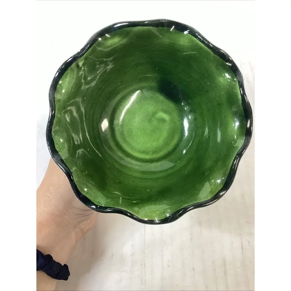 Vintage Hand Painted Dark Green Compote Candy Dish